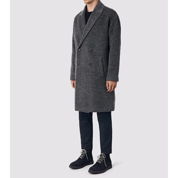 Allsaints | Mens Iverson Woll-Blend Overcoat Peaked Lapels Lined Size Medium - Picture 1 of 11